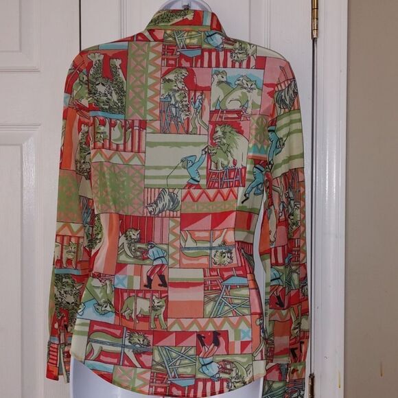 sheer rare Vintage circus tiger lion button down shirt Sz XS - Picture 5 of 8